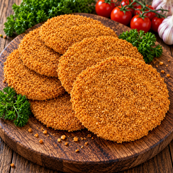 Golden Breaded Cutlets on Rustic Board Kipburger 125 g